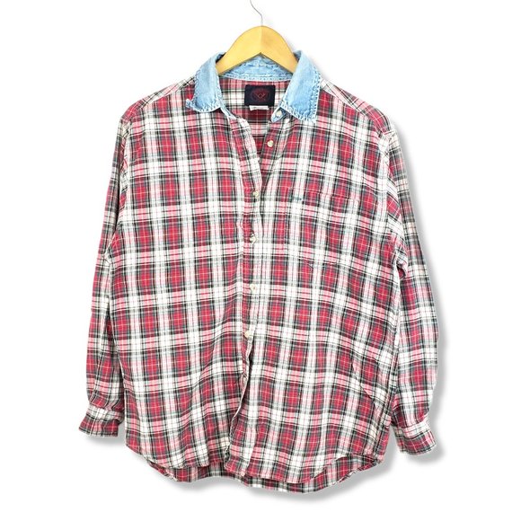 Vintage 80's/90's Princeton Club Grunge Plaid Button-up Top Size Medium - Picture 1 of 7